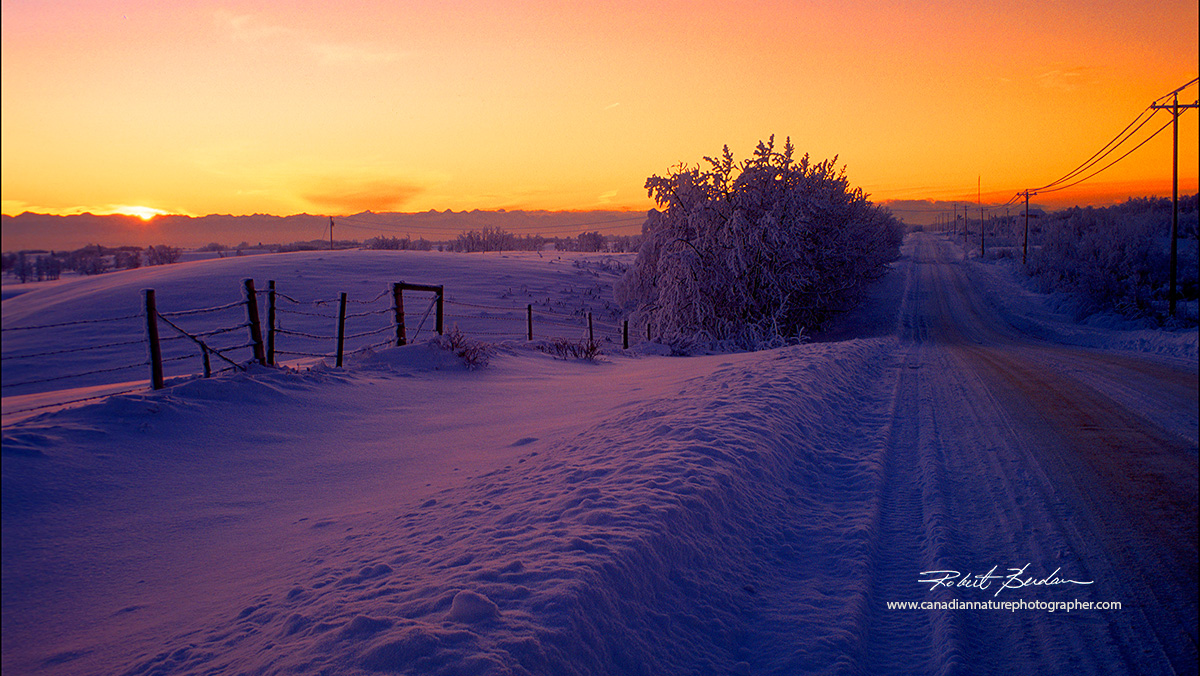 Sunset over Canadian Rockies in winter near Cochrane by Robert Berdan ©