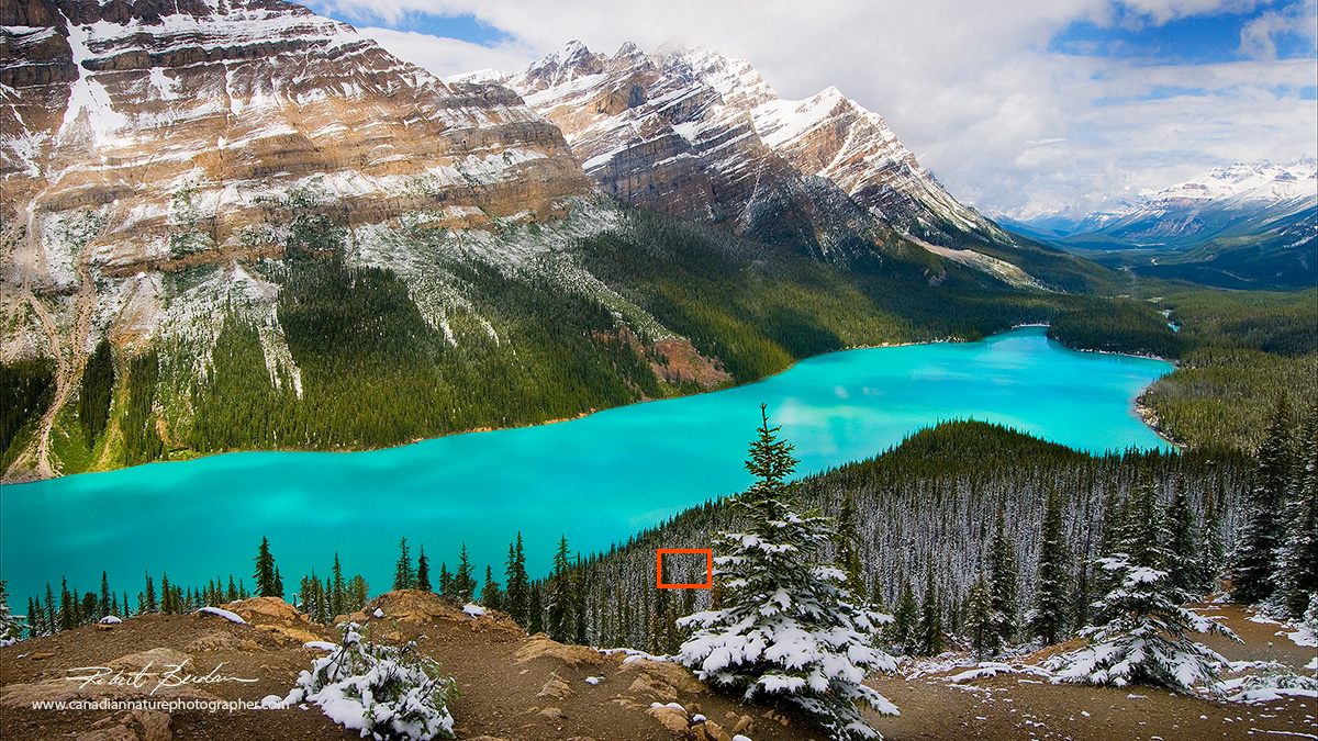 Hyperfocal point in a picture - Peyto Lake by Robert Berdan 