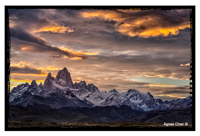 Mount Fitz Roy sunset. The image was taken from a meadow near El Chaltén by Agnes Chan ©
