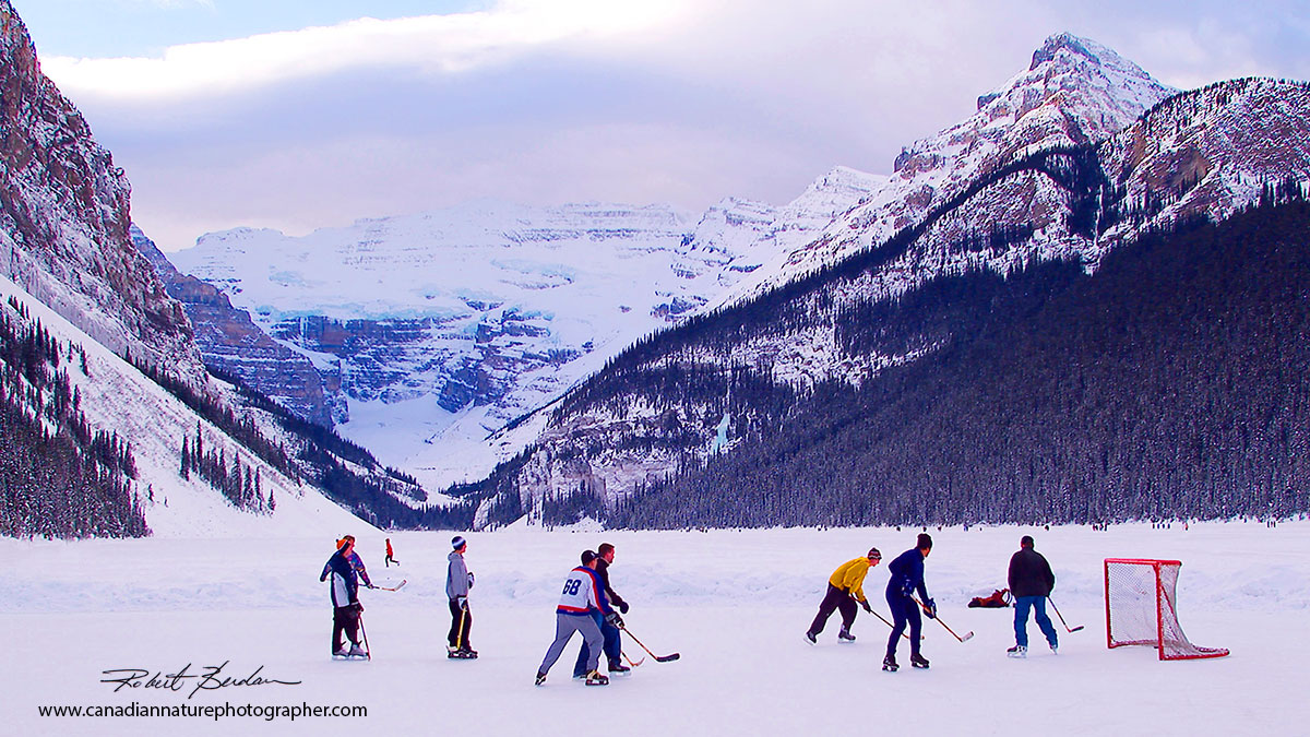 Lake louise hockey players Banff National Park Robert Berdan ©