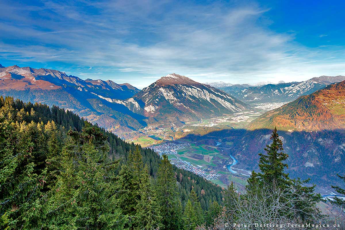 View of the Calanda from the Bonaduzer Alp with the capital of Graubuenden,Switzerland - Chur  by Peter A. Dettling ©