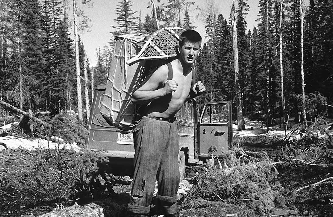 Hälle packing out camping supplies in 1960 for BC Forest service in Prince George, he was 24 yrs. old. 
