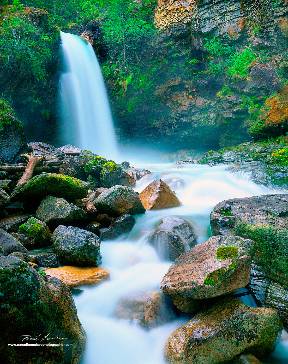 Sutherland creek waterfalls, Blanket Creek Prov. Park , BC  by Robert Berdan ©