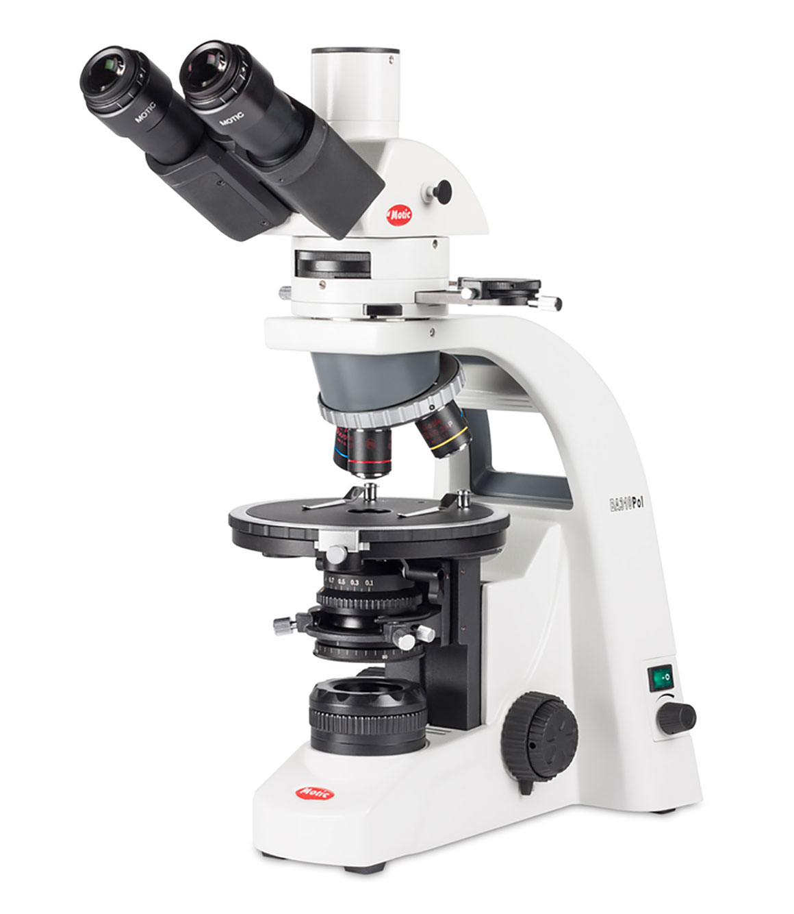 Motic BA310 Polarizing microscope shown with trinocular head