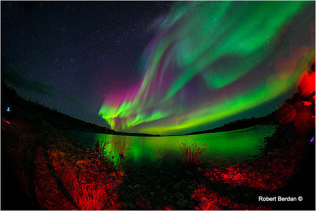 Aurora borealis, northern lights over pontoon lake, North west territories by Robert Berdan ©