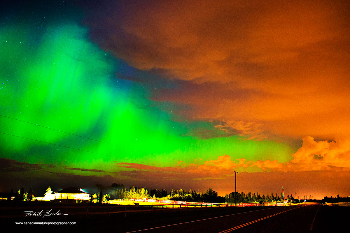 Aurora borealis after a thunderstorm photographed north of Calgary in the Bearspaw area by Robert Berdan