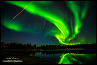 Auora Borealis and meteor Aurora village Yellowknife, NT by Robert Berdan