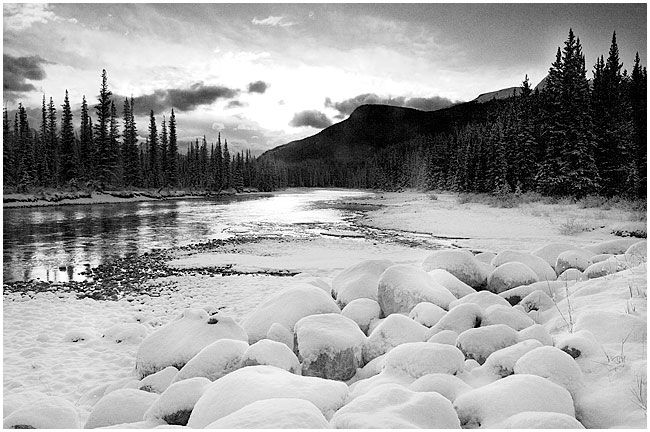 Bow River - black and white photo taken with 2 F-stop grad filter by Robert Berdan ©