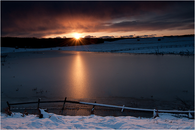 Sunrise over frozen pond by Heather Simonds ©