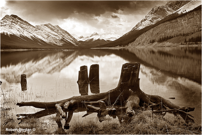 Spray lakes photo sepia toned by Robert Berdan &copy;