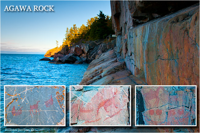 Agawa rock showing pictographs by Robert Berdan ©