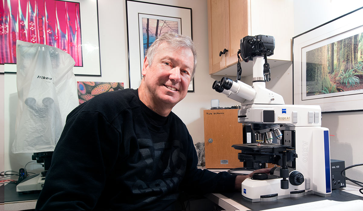 Robert Berdan and Zeiss Axioscope Microscope - self portrait with Zeiss Axioscope Microscope DIC optics.  