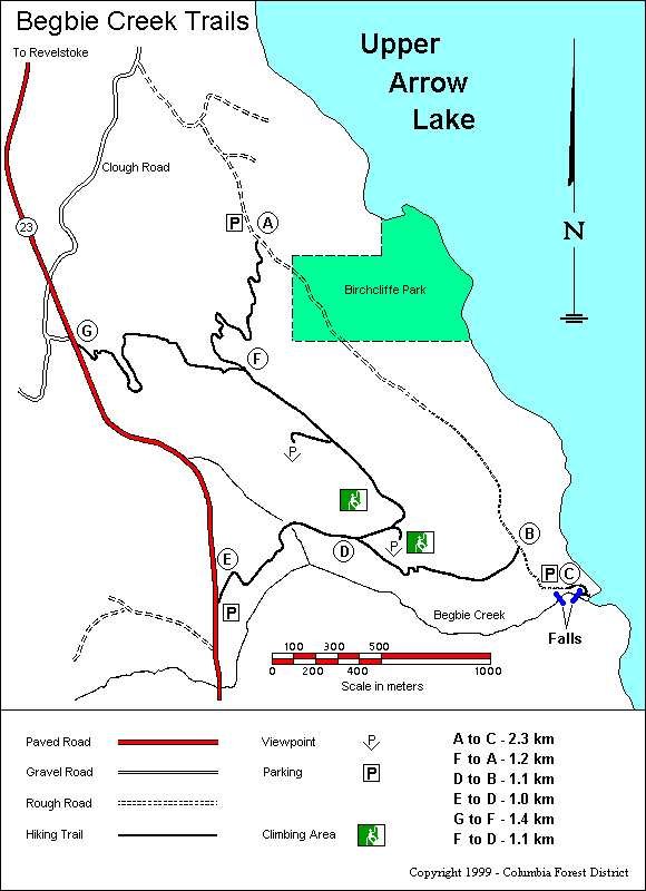 Map of the Begbie creek area near Revelstoke, BC 
