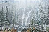Tangle falls in snow fall Jasper National Park by Robert Berdan  