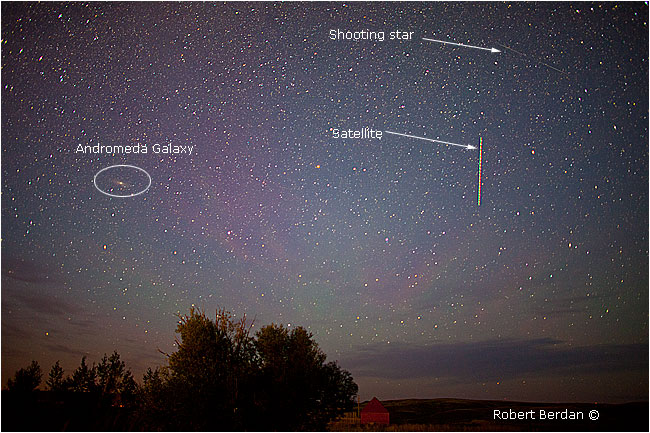 Andromeda Galazy, shooting star and satellite by Robert Berdan ©